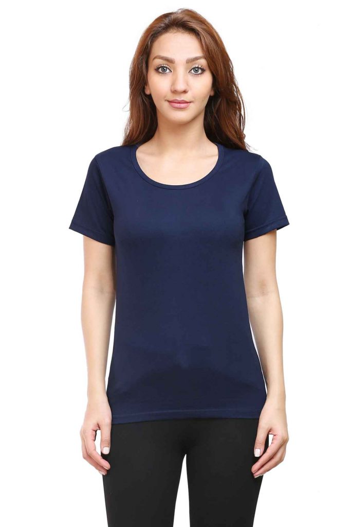Navy Blue Round Neck Half Sleeve T-Shirt For Women | Bofrike