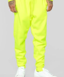 Neon Green Men's Joggers, Bright Solid Color Premium Men's, 55% OFF