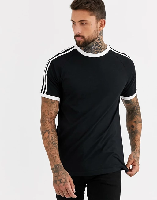 Black Three Stripes Half Sleeve T-shirt For Men | Bofrike