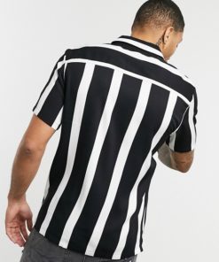 black and white striped half sleeve shirt