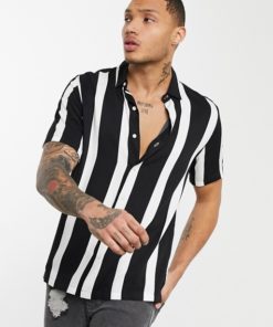 black and white horizontal striped shirt mens