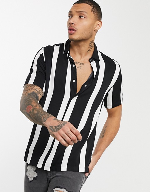 Black White Vertical Striped Shirt For Men Bofrike