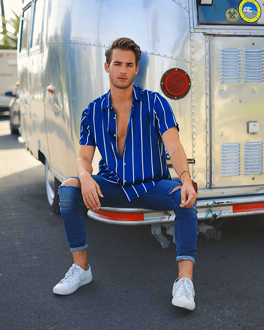 Blue Vertical Striped Shirt For Men | Bofrike