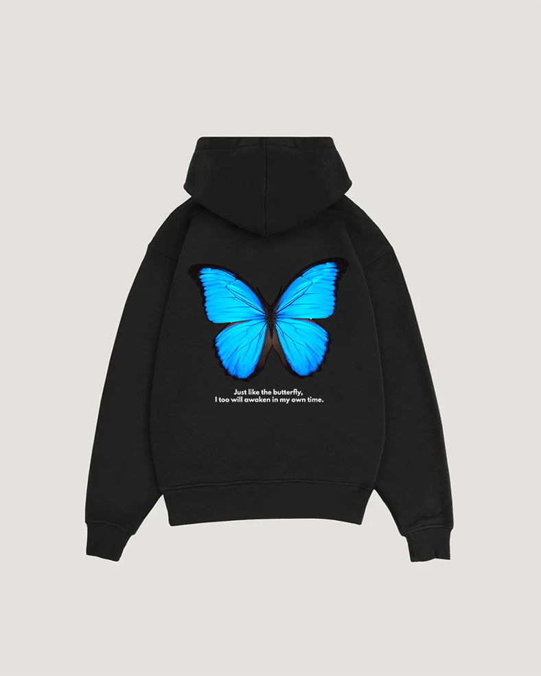 Awaken Butterfly Black Oversized Hoodie | Bofrike