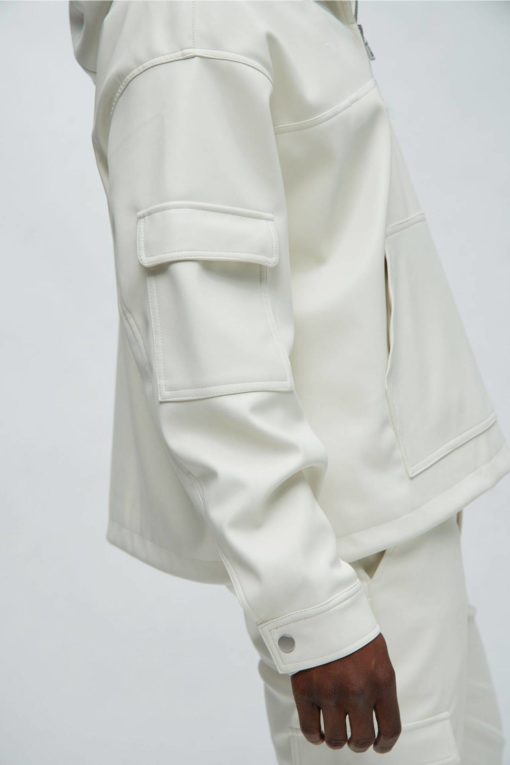 Cream Oversized Leather Hoodie - Image 2