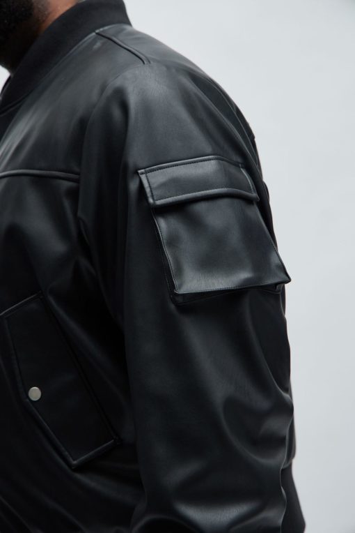 Black Oversized Leather Jacket - Image 5