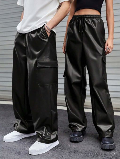 Leather Baggy Cargo Pants