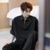 Black Sleeve Up Oversized Polo Shirt