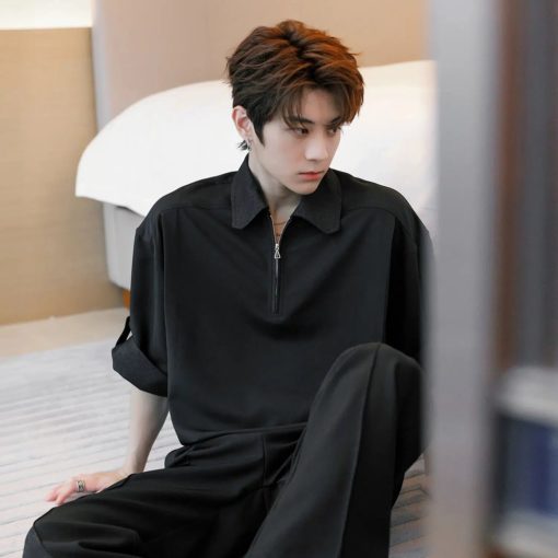 black polo sleeve up shirt1