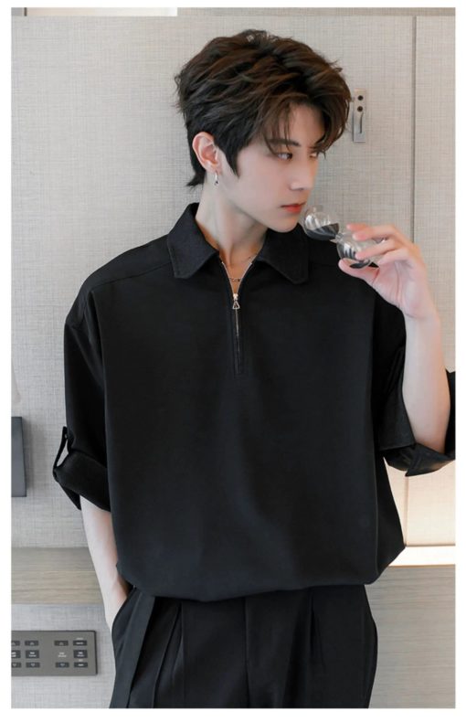 Black Sleeve Up Oversized Polo Shirt - Image 3