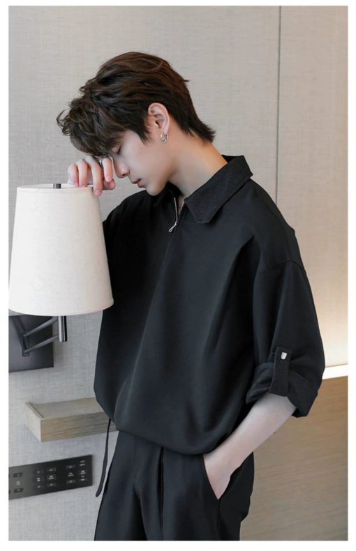 Black Sleeve Up Oversized Polo Shirt - Image 4