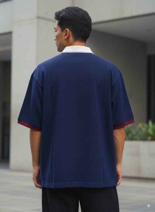 Maroon and Navy Blue Oversized Polo T-Shirt - Image 4
