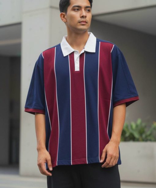 Maroon and Navy Blue Oversized Polo T-Shirt