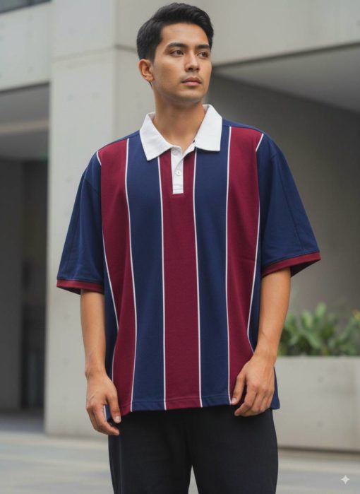 Maroon and Navy Blue Oversized Polo T-Shirt