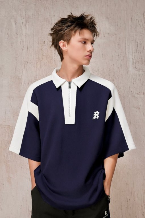 Navy Half Zipped Realm Polo - Image 2