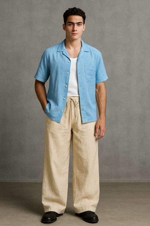 Beige Baggy Fit Linen Pants - Image 3