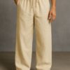 Beige Baggy Fit Linen Pants