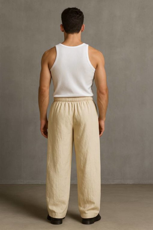 Beige Baggy Fit Linen Pants - Image 4