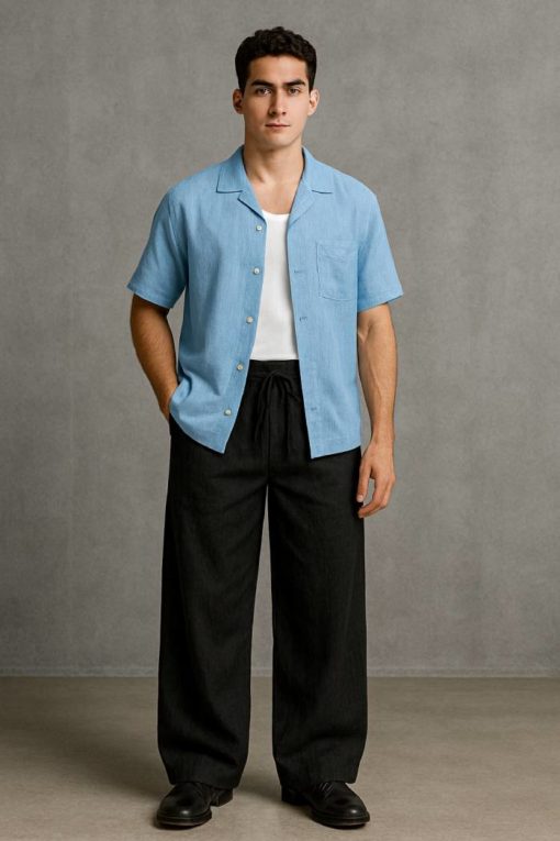 Black Baggy Fit Linen Pants - Image 2