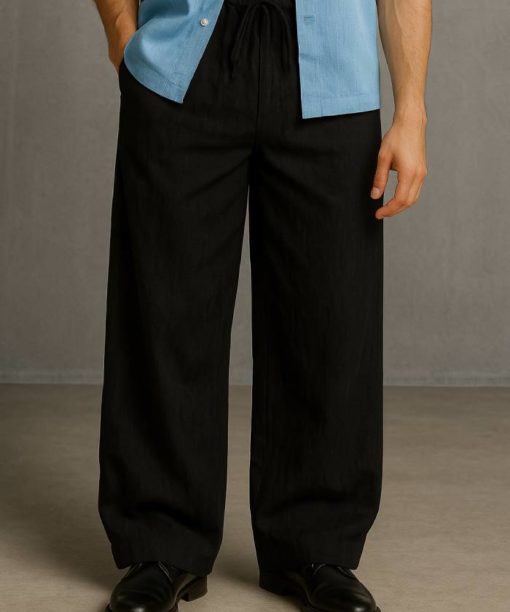 Black Baggy Fit Linen Pants