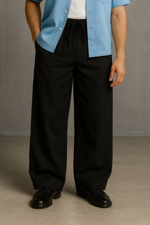 Black Baggy Fit Linen Pants