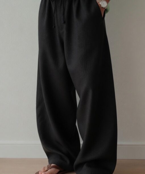 Black Baggy Fit Linen Pants