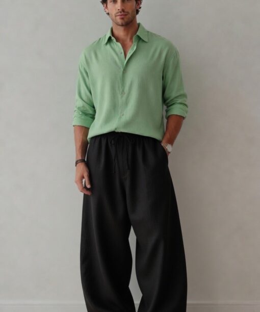 Alternative view of Black Baggy Fit Linen Pants