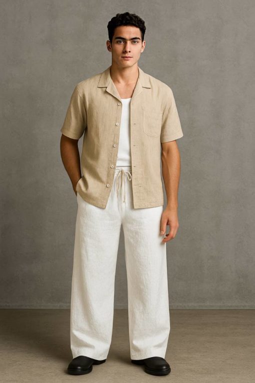 White Baggy Fit Linen Pants - Image 3