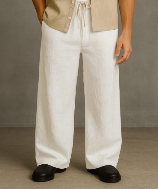 White Baggy Fit Linen Pants