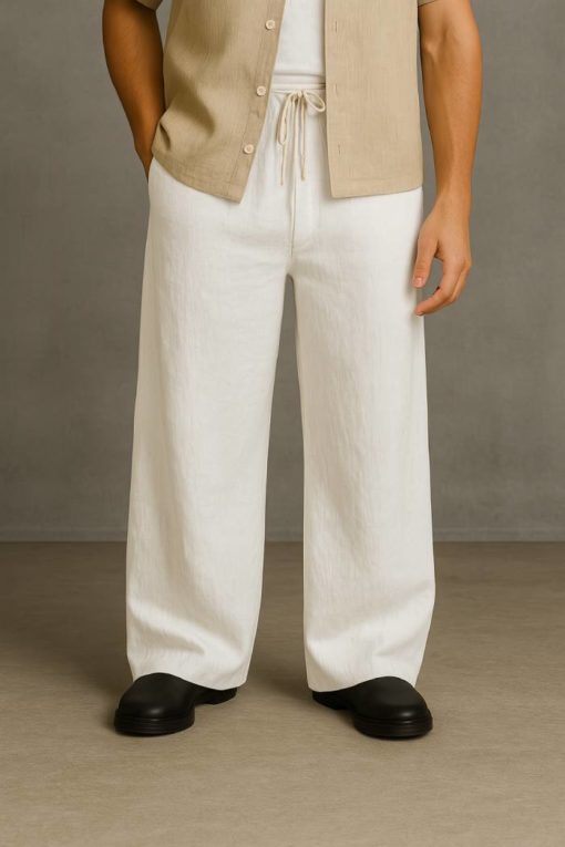 White Baggy Fit Linen Pants