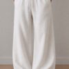White Baggy Fit Linen Pants