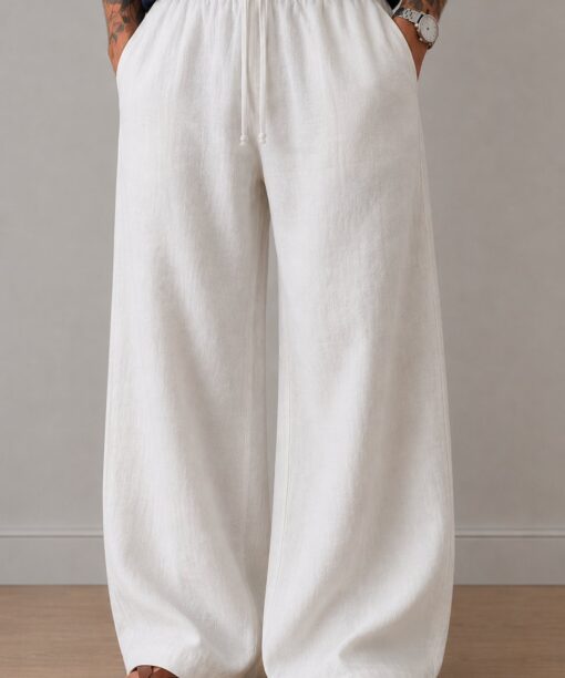 White Baggy Fit Linen Pants