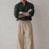 Beige Baggy Fit Linen Pants