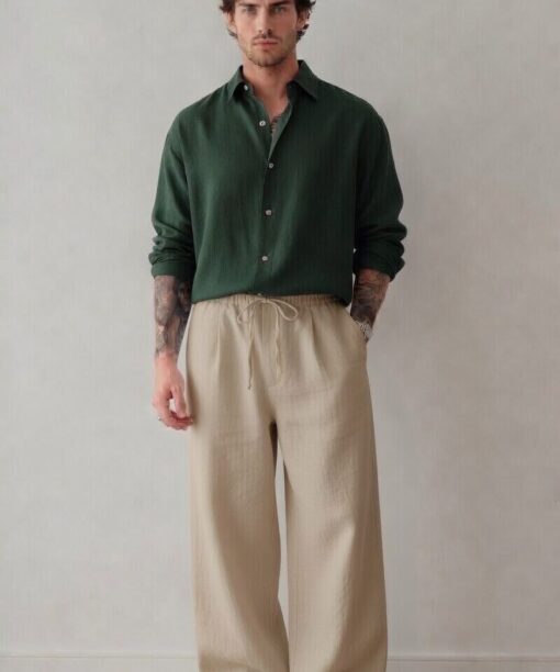 Alternative view of Beige Baggy Fit Linen Pants