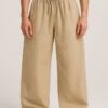 Beige Baggy Fit Linen Pants