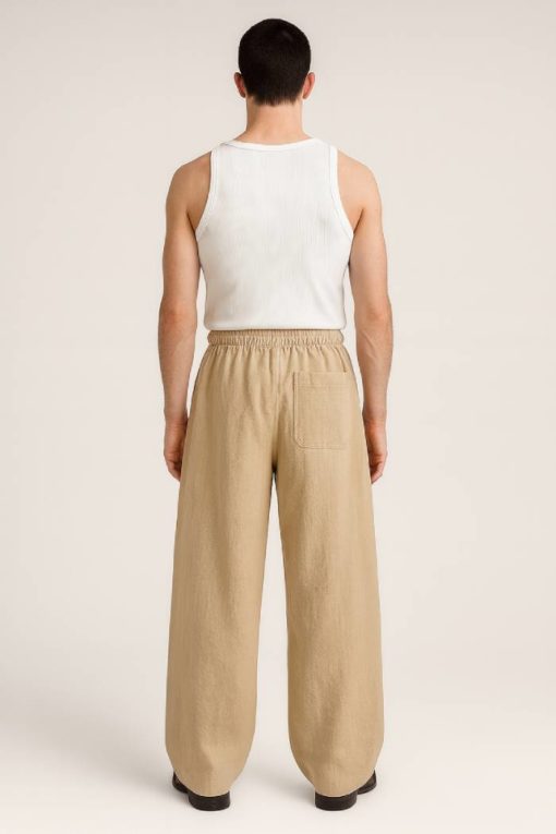 Beige Baggy Fit Linen Pants - Image 3