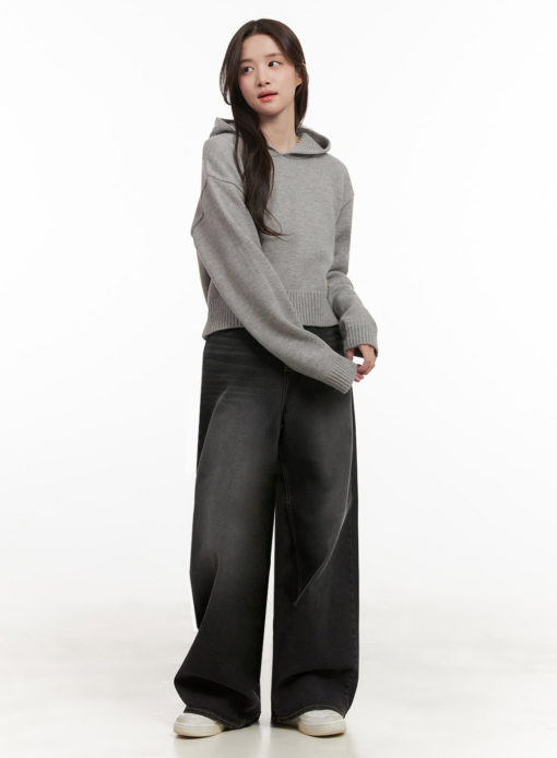 Noir Washed Wide Leg Jean