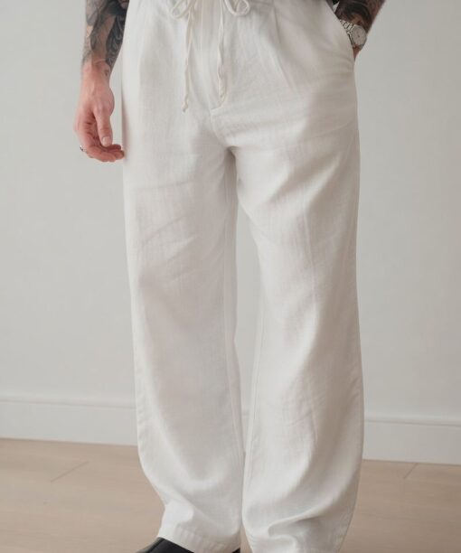 White Baggy Fit Linen Pants