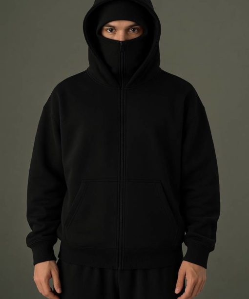 Alternative view of Black Balaclava Double Zip Oversized Hoodie