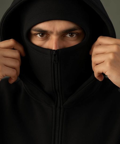 Black Balaclava Double Zip Oversized Hoodie