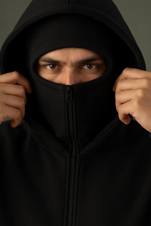 Black Balaclava Double Zip Oversized Hoodie