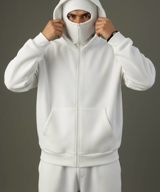 Alternative view of White Balaclava Double Zip Oversized Hoodie