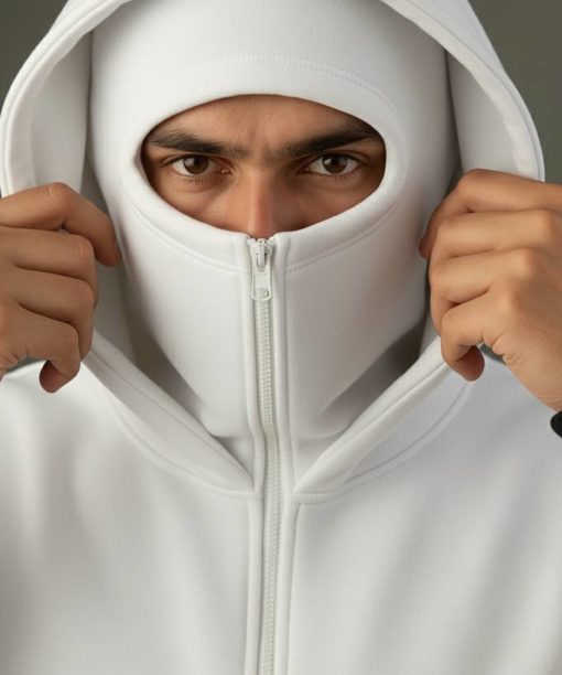 White Balaclava Double Zip Oversized Hoodie