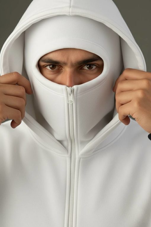 White Balaclava Double Zip Oversized Hoodie