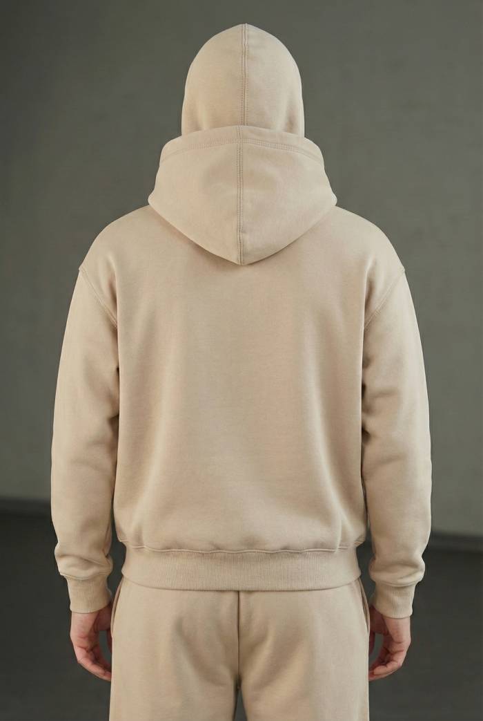 Beige Balaclava Double Zip Oversized Hoodie - Image 3