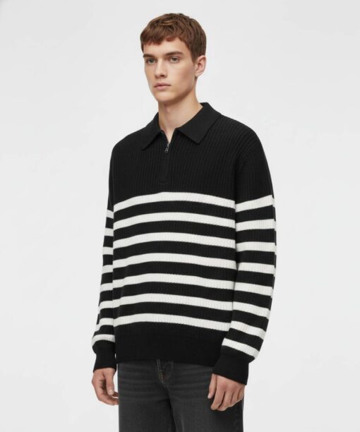 Black Half-Zip Striped Sweater