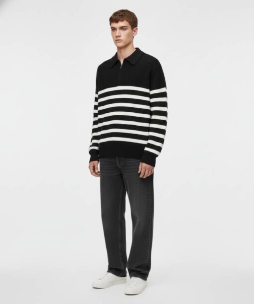 Alternative view of Black Half-Zip Striped Sweater