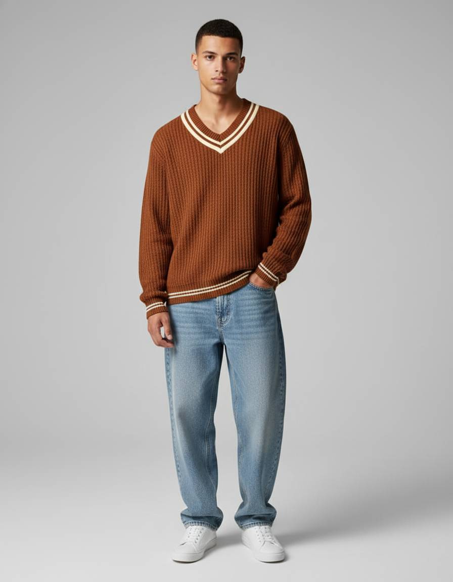 Brown Oversized Knit Sweater - Image 2