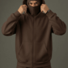 Dark Brown Balaclava Double Zip Oversized Hoodie