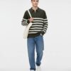 Green Half-Zip Striped Sweater